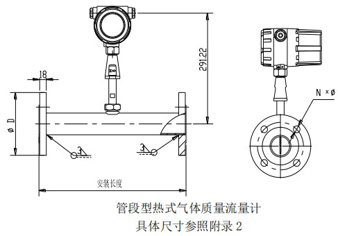 锅炉用热式质量流量计管道式结构图