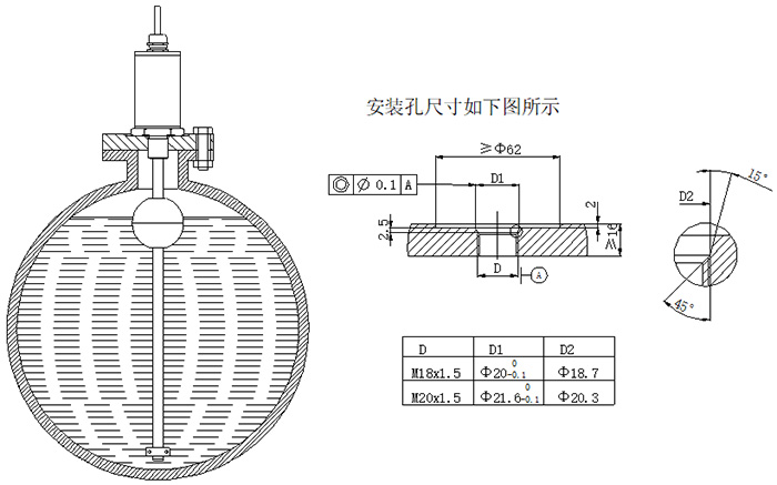 高温磁致伸缩液位计螺纹安装图