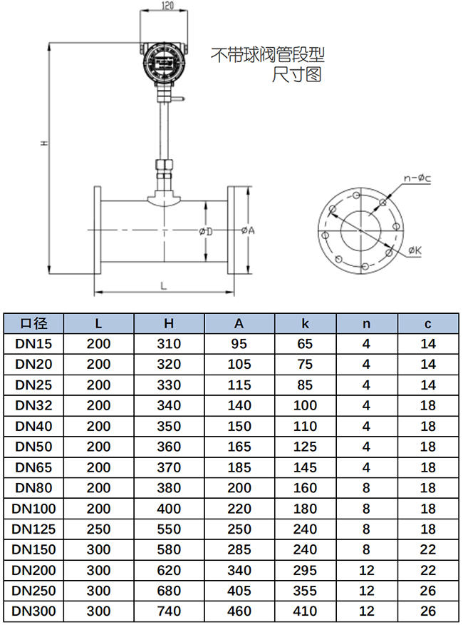 带卡套球阀热式气体质量流量计尺寸图