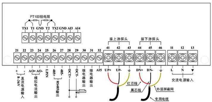 固定式超声波流量计主机接线图